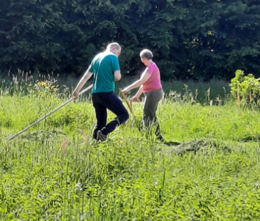 Heu ziehen im Park der Sombartstraße